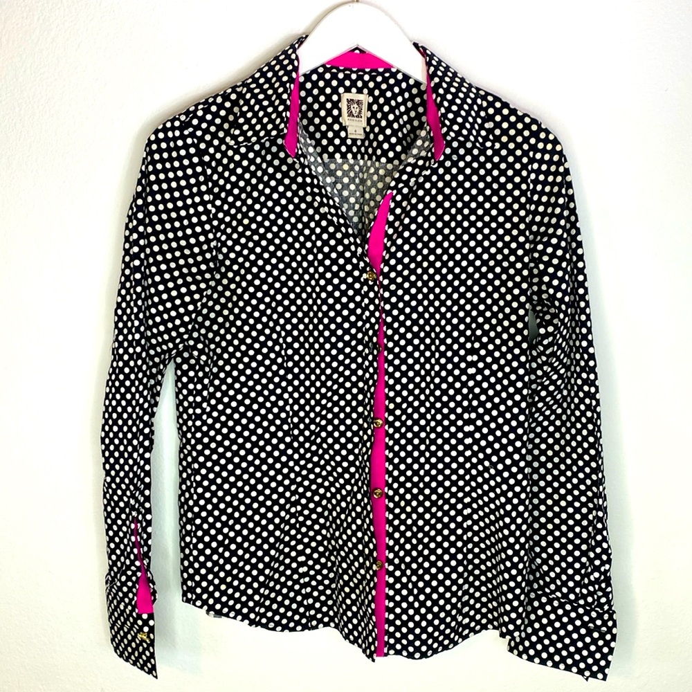 Anne Klein Polka Dot Print Button Down Shirt (Size 4)